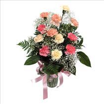 Fresh Cut Flower Bouquets - 12 Carnations Babies Breath Vased - BF9024 Photo of 12 Carnations Babies Breath Vased - BF9024