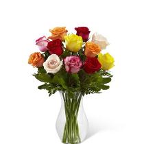 Yellow Roses - Enchanting Mixed Color Roses Vased - E4-4820 Photo of Enchanting Mixed Color Roses Vased - E4-4820