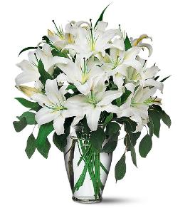 Sympathy Flower Delivery - Perfect White Lilies with Vase - TF24-1 Photo of Perfect White Lilies with Vase - TF24-1