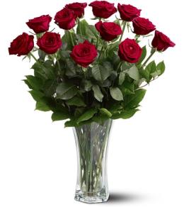 Valentines Day Flowers - Dozen Roses Vased - TF31-1 Photo of Dozen Roses Vased - TF31-1