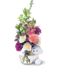 New Baby Gifts - Baby Bear and Flowers Vased - TF47-3 Photo of Baby Bear and Flowers Vased - TF47-3