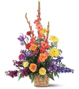 Traditional Funeral Tributes - Rainbow Basket Flower Arrangement - TF187-6 Photo of Rainbow Basket Flower Arrangement - TF187-6