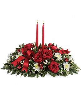 Christmas Corporate Gifts - Holiday Centerpiece Roses and Carnations - FE19 Photo of Holiday Centerpiece Roses and Carnations - FE19
