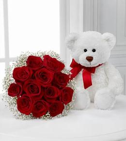 Valentines Day Flowers - Meant to Be Rose Bouquet with Bear - FP36 Photo of Meant to Be Rose Bouquet with Bear - FP36