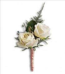 Boutonnieres - Corsages - Hair flowers - White Tie Boutonniere - T203-5 Photo of White Tie Boutonniere - T203-5