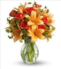 Order Flowers in Vase - Fiery Lily and Rose - T47-2 Photo of Fiery Lily and Rose - T47-2