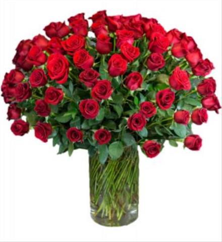 Photo of flowers: 100 PREMIUM LONG STEM RED ROSES